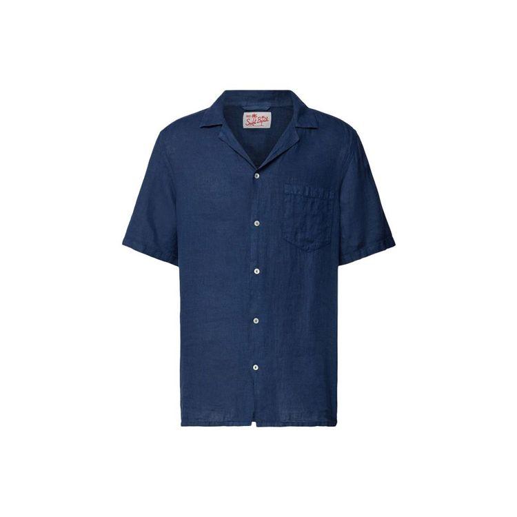 MC2 SAINT BARTH teget muška lanena košulja kratkih rukava