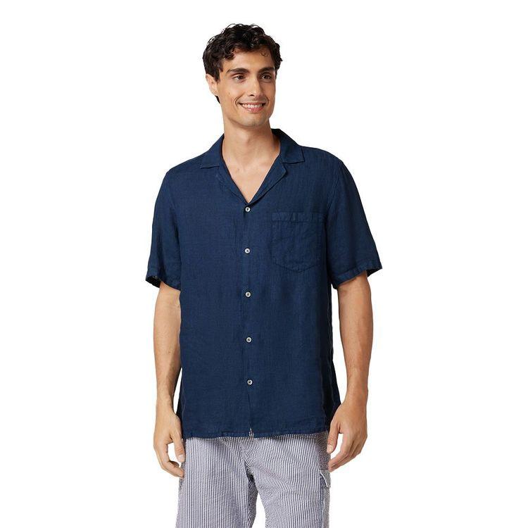 MC2 SAINT BARTH teget muška lanena košulja kratkih rukava