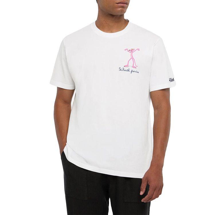MC2 SAINT BARTH bijela muška majica sa Pink panterom i ispisom "St. Barth j'arrive"