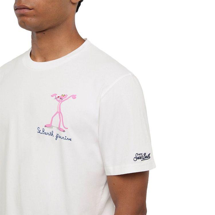 MC2 SAINT BARTH bijela muška majica sa Pink panterom i ispisom "St. Barth j'arrive"