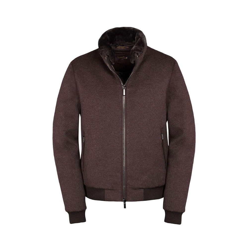 MOORER BELLATI-LE tamno braon muška jakna sa krznenom kragnom