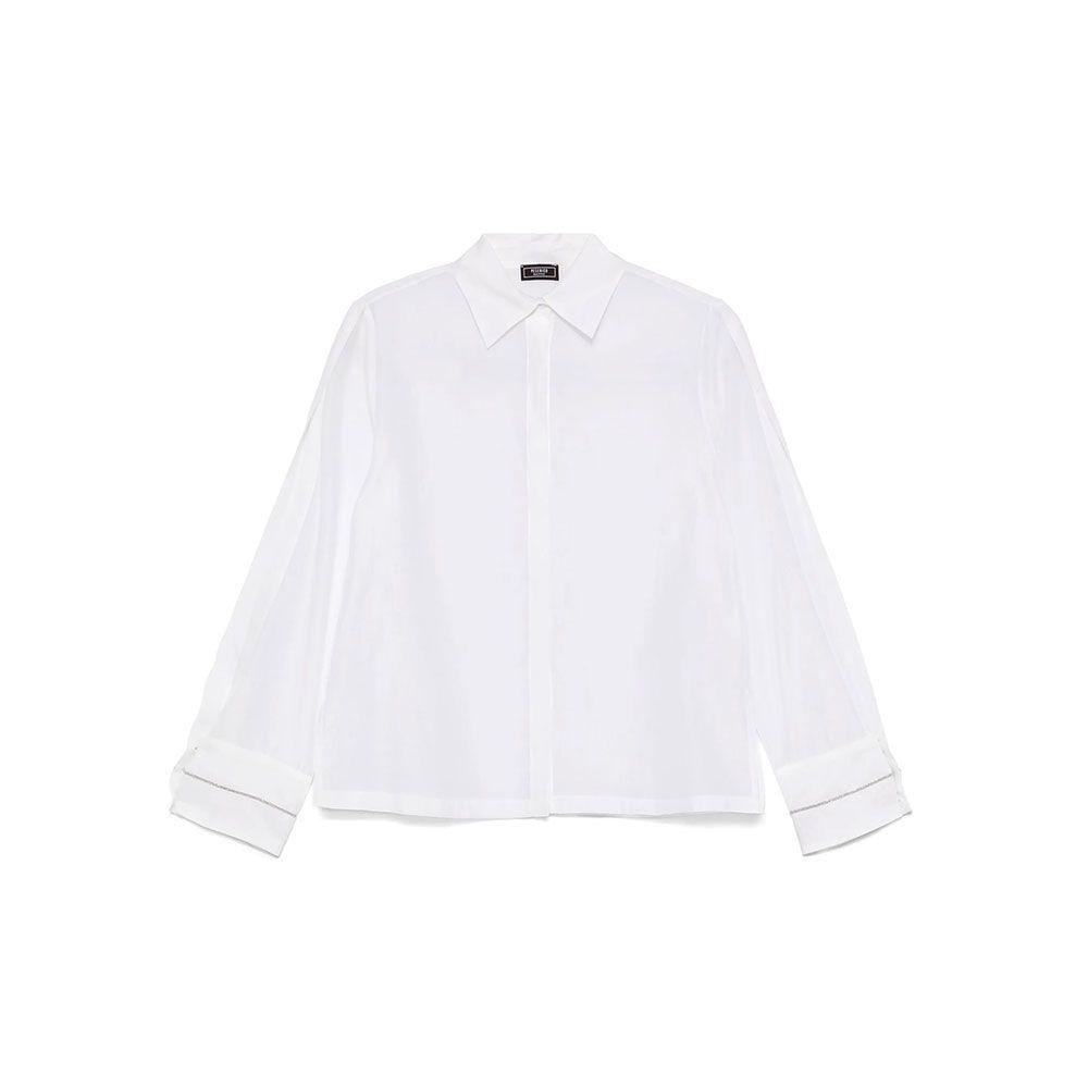 PESERICO bijela ženska košulja ukrašena perlicama