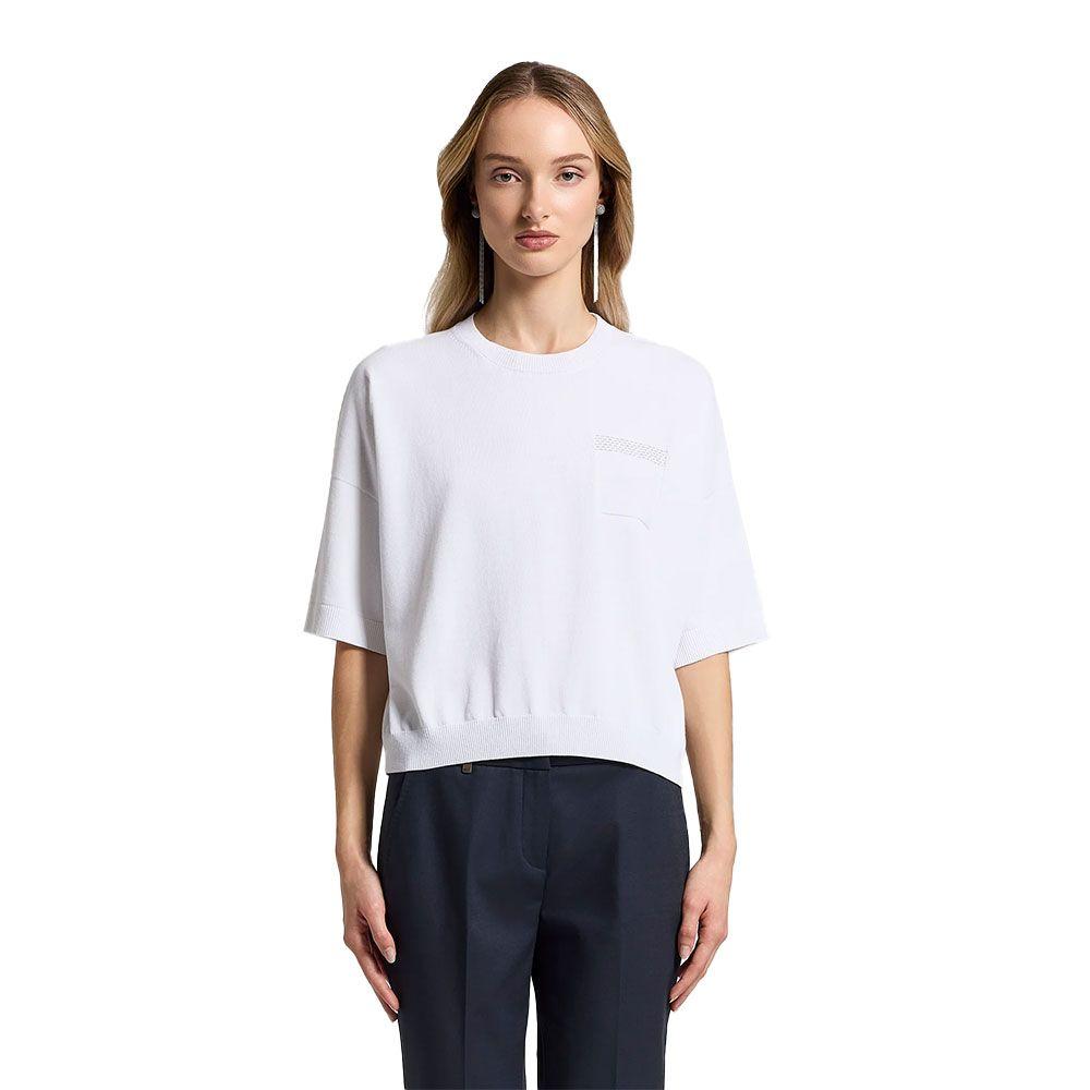 PESERICO bijela ženska končana majica ukrašena perlicama