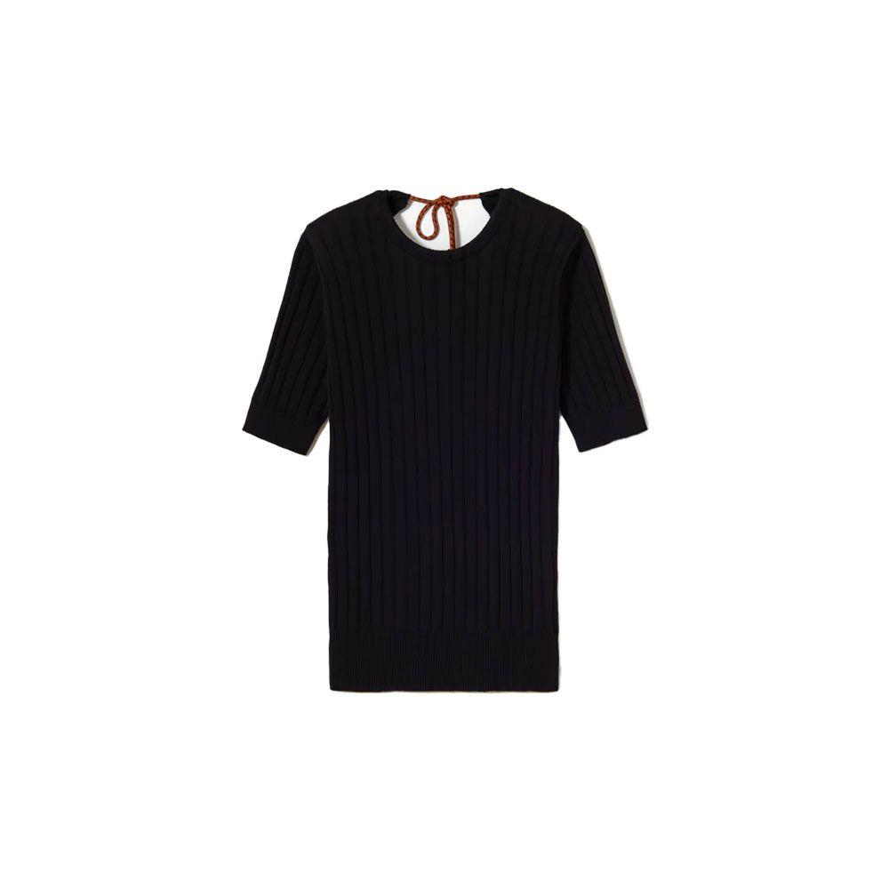 PLAN C crna ženska rebrasta majica sa narandžastom vrpcom