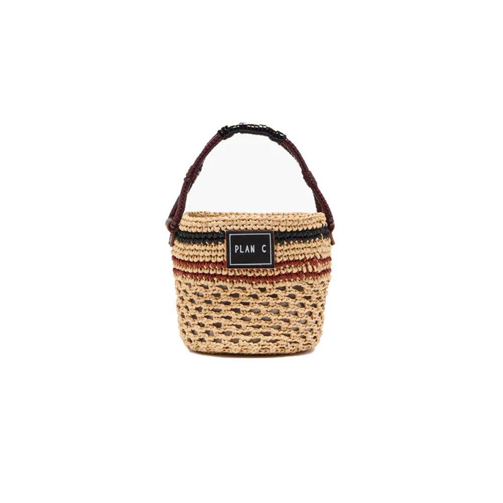 PLAN C bež pletena ženska tašna sa kontrastnim prugastim dezenom