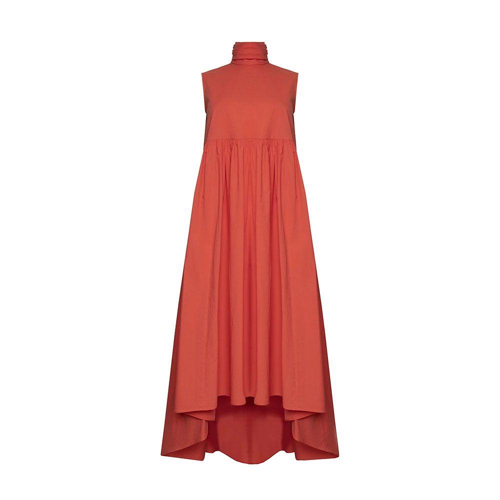 ROCHAS koral crvena midi haljina