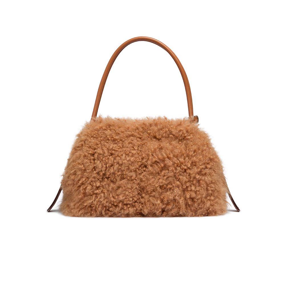 SANTONI kamel ženska tašna od krzna sa kožnim detaljima