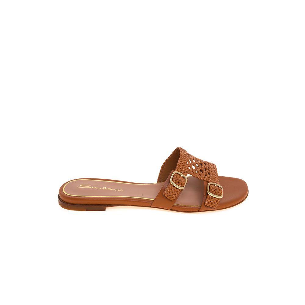 SANTONI Double Buckle svijetlo braon kožne papuče